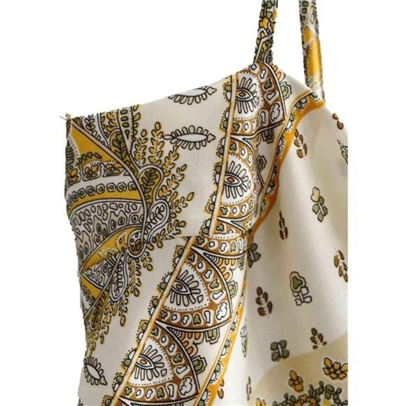 Yellow Printed Satin Silk Bandana Crop Top Tie Back Triangle Sleeveless Cami Top - Picture 11 of 11